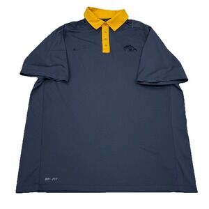 Iowa Hawkeyes Polo Shirt Men Large Gray Yellow Nike Dri Fit Performance Golf